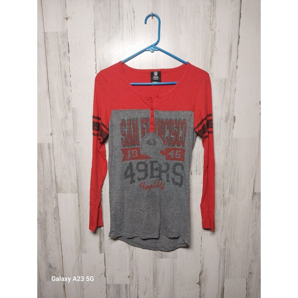 NFL Team Apparel Women's Medium San Francisco 49ers Tri Color Henley
